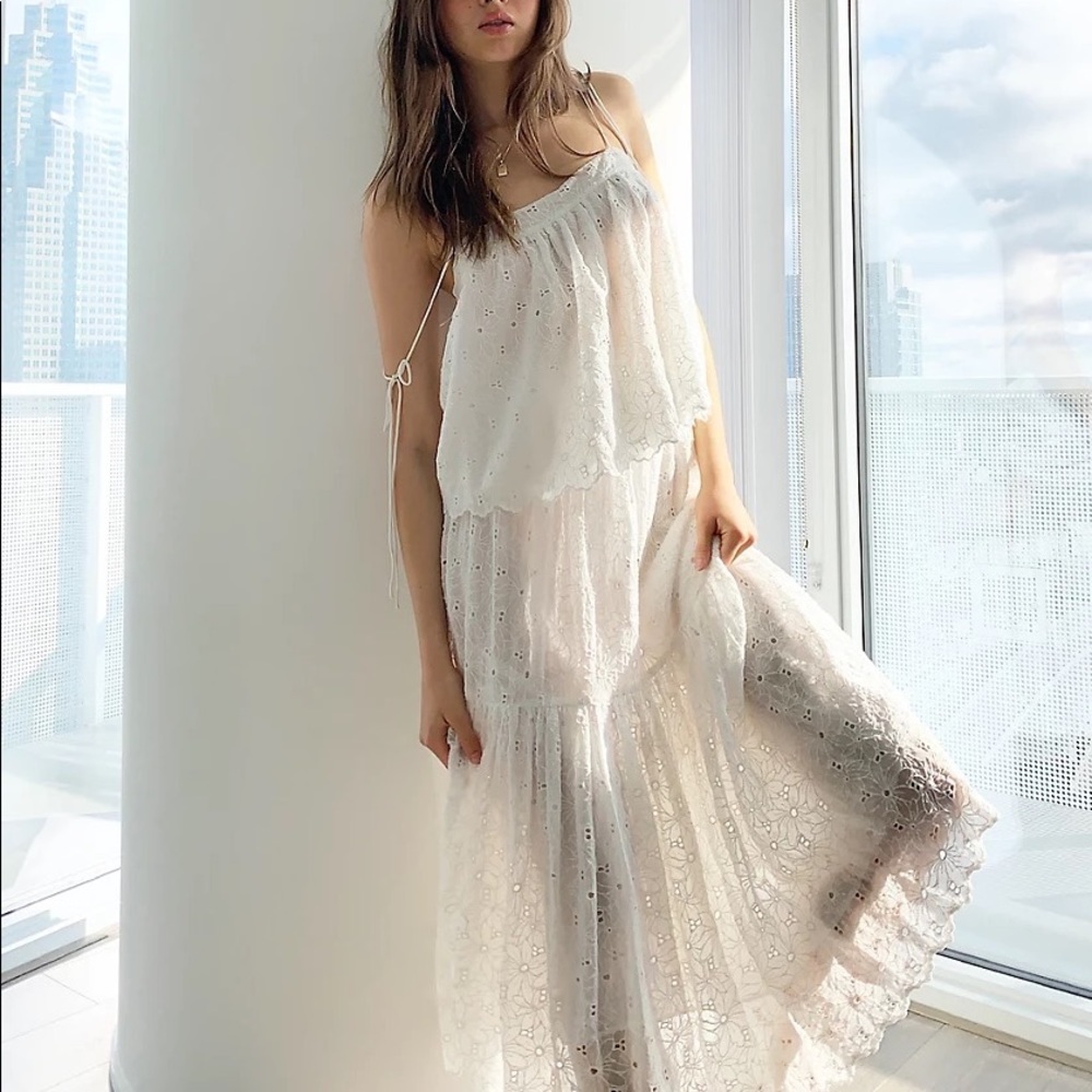 NWOT Aritzia Wilfred Eyelet Apron Tie Prairie Style Maxi Skirt Sz Medium